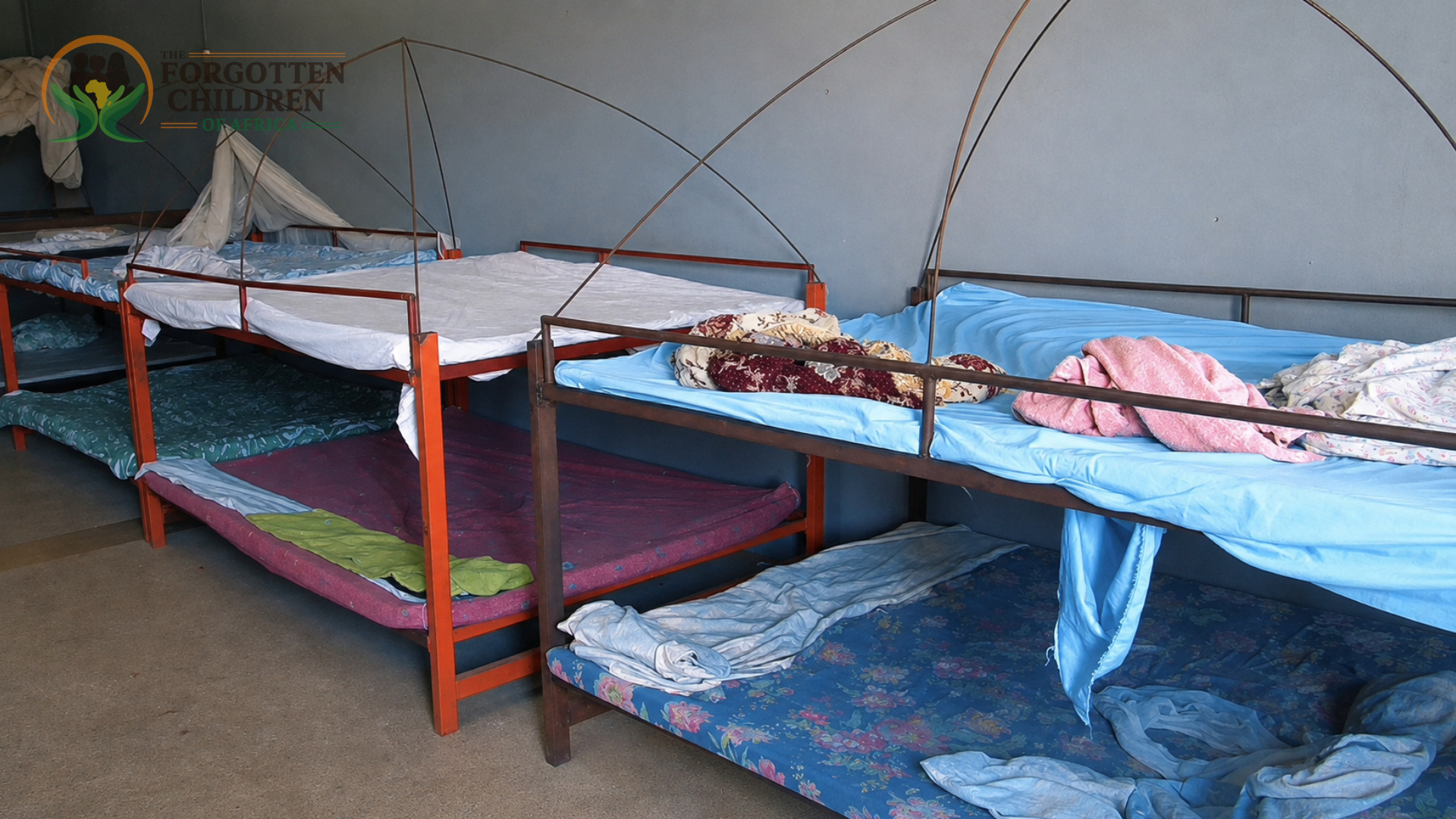 Dormitory with neatly arranged bunk beds