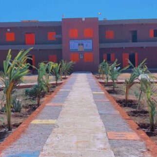 The boarding school with donor pavers along the walkway.